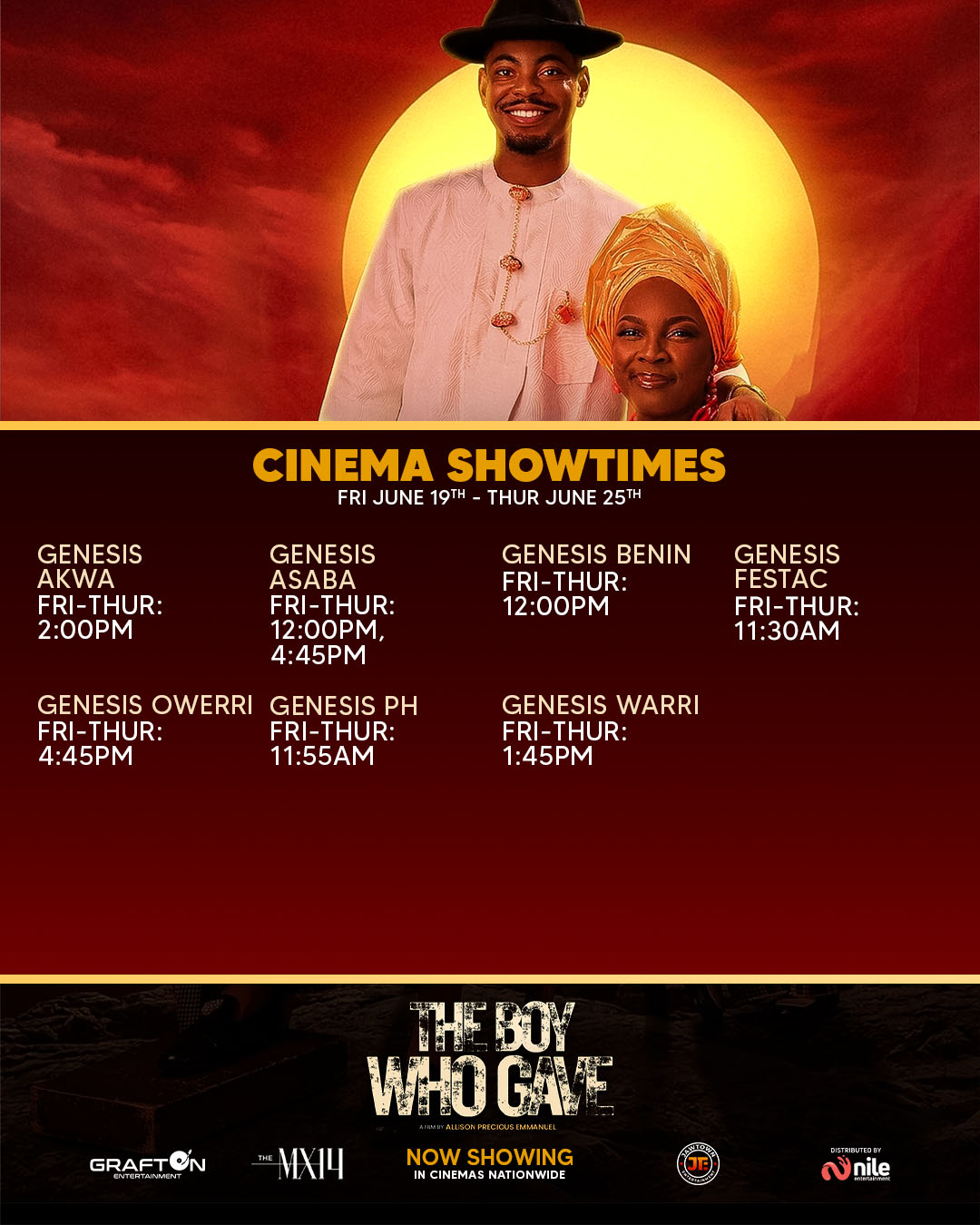 The Boy Who Gave Week 6 — Genesis Akwa, Asaba, Benin, Festac, Owerri, Port-Harcourt, Warri