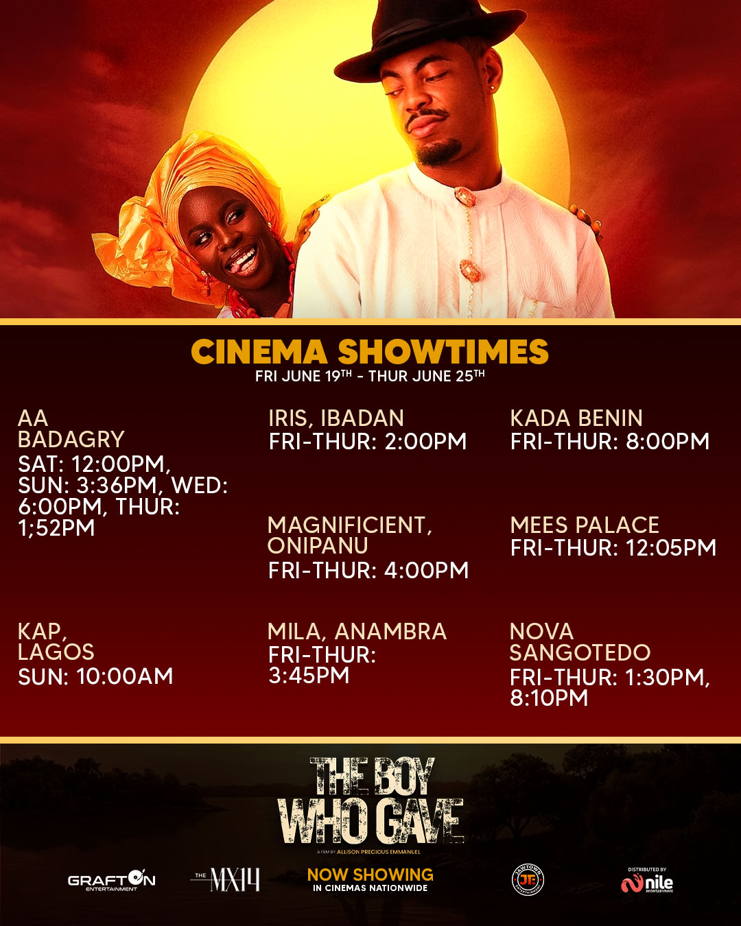 The Boy Who Gave Week 6 — AA Badagry, Iris Ibadan, Kada Benin, Magnificient Onipanu, Mees Palace, Kap Lagos, Mila Anambra, Nova Sangotedo