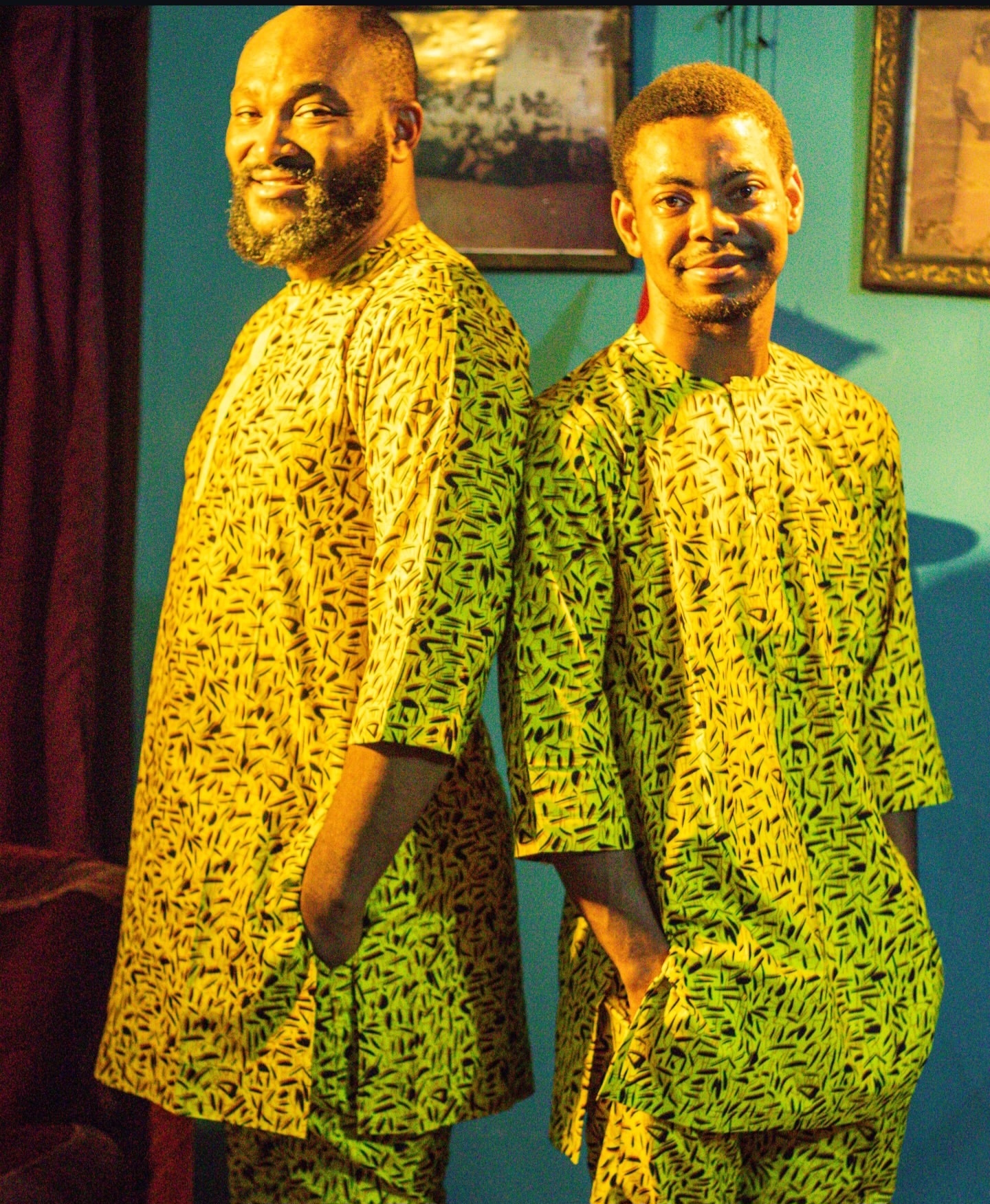 Father and son in matching ankara